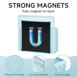 Magnetic Dry Erase Marker Holder, Mesh Pen Holder for Whiteboard，Magnet Pencil Organizer Storage for Refrigerator Locker Accessories Organizer for Home, School and Office(Blue)