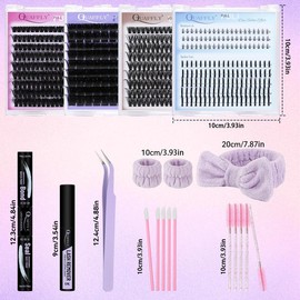 5 in 1 Eyelash Kit, Eyelash Extensions Kit, Including Eyelash Glue, Eyelash Remover, Eyelash Curler, Eyelash Brush, Eyelash Tweezers, Eye Makeup Tool for Women, Cosmetic, Black:_200D_Black