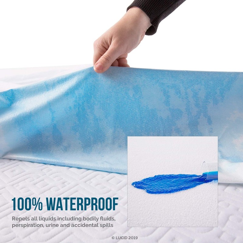 LUCID Premium Hypoallergenic 100% Waterproof Mattress Protector, Cotton Terry Top,