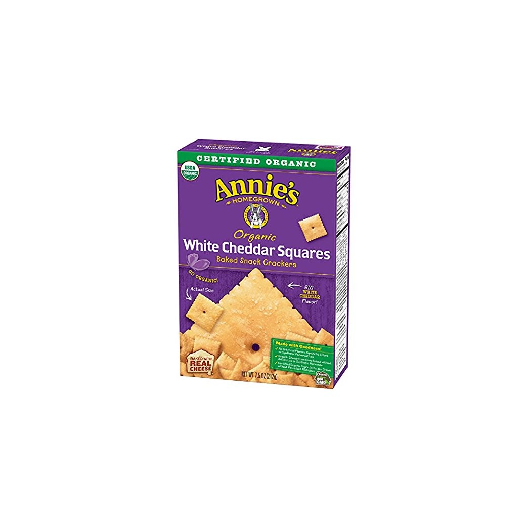 Annie's Organic White Cheddar Squares Baked Snack Crackers 7.5 oz. (Pack of 2)