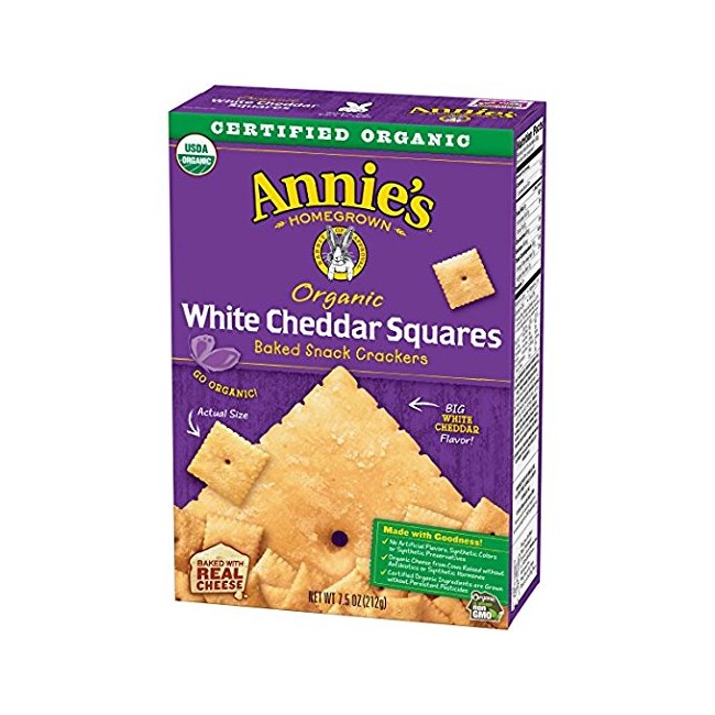 Annie's Organic White Cheddar Squares Baked Snack Crackers 7.5 oz. (Pack of 2)