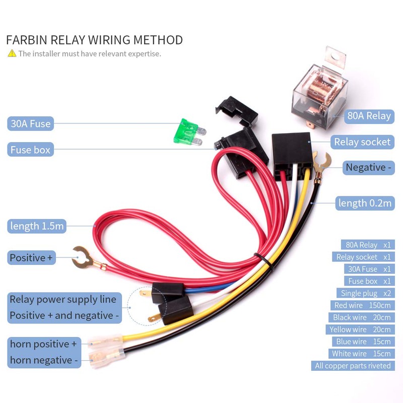 FARBIN Air Horn Relay Wiring Harness Kit 12V 80 AMP