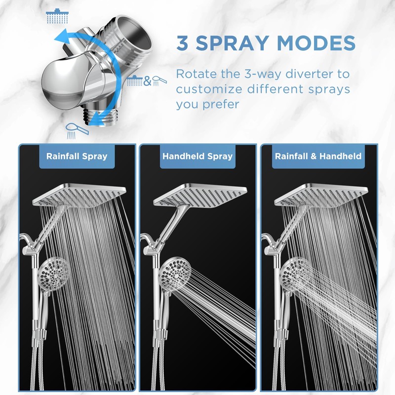 Dual Handheld Shower Head Combo, 2-in-1 Rain Shower Heads System