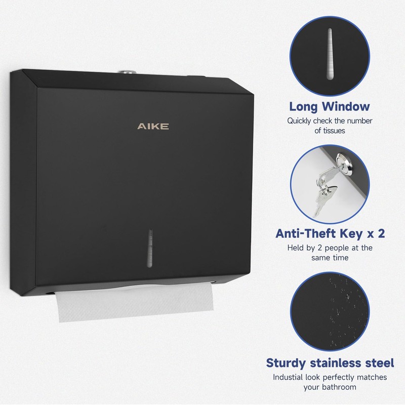 AIKE 250 Sheets Compact Multifold Wall Mount Paper Towel Dispenser,Stainless