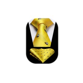 HISDERN Men's Ties Animal Pattern Tie Pocket Square Wedding Business Tie & Pocket Square Set, Yellow/Bee
