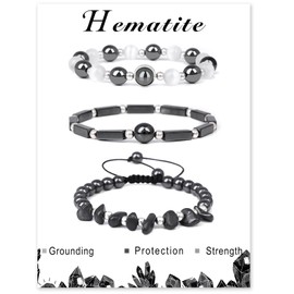 Risyfjew 3PCS Natural Stone Bracelets for Women Healing Crystal Moonstone Bracelet Stress Relief Anxiety Stretch Hematite Jewelry Gift for Women