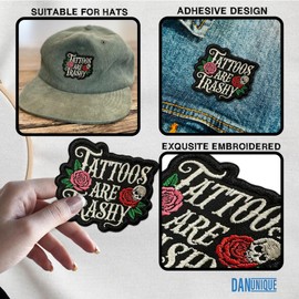 Tattoos are Trashy Patch Sarcastic Motivational Self Love Saying Sassy Embroidered Patches for Caps, Bags, Backpacks, Hat, Jackets, Uniform DIY Gifts for Her Him 3 Inches