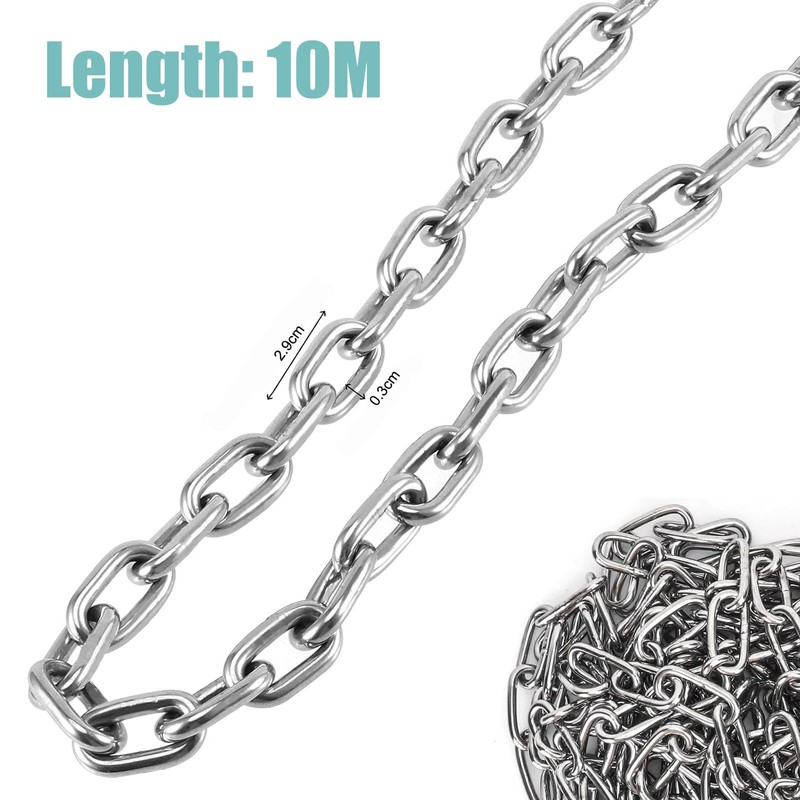 TOMIUS 10M 304 Stainless Steel Chain ⌀3mm Metal Security Chains
