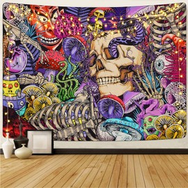 Boniboni Skull Tapestry Trippy Mushroom Tapestry Psychedelic Tapestry Aesthetic Tapestry Colorful Hippie Tapestry Wall Hanging for Room(59.1 x 59.1 inches)