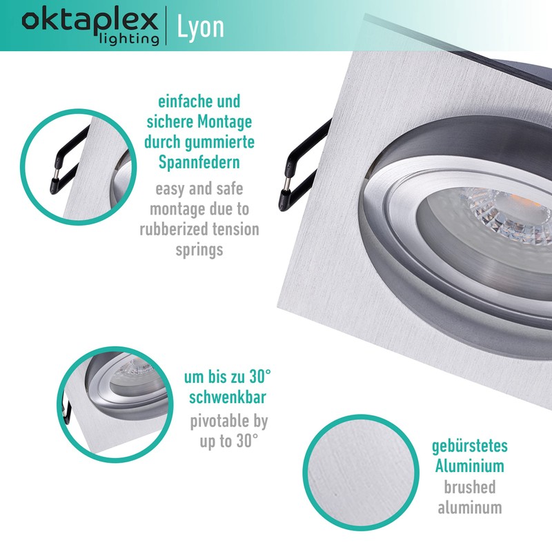 Oktaplex Set of 3 Lyon Recessed Spotlights Swivelling 90 x