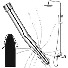 Shower Enema Douche Nozzle, Handheld Shower Head with 16 Holes, Bend Rain Shower Head, Intimate Hygiene Cleanse,Anal Rinse Vaginal Cleaning Kit for Men Women, Silver (Aluminum)