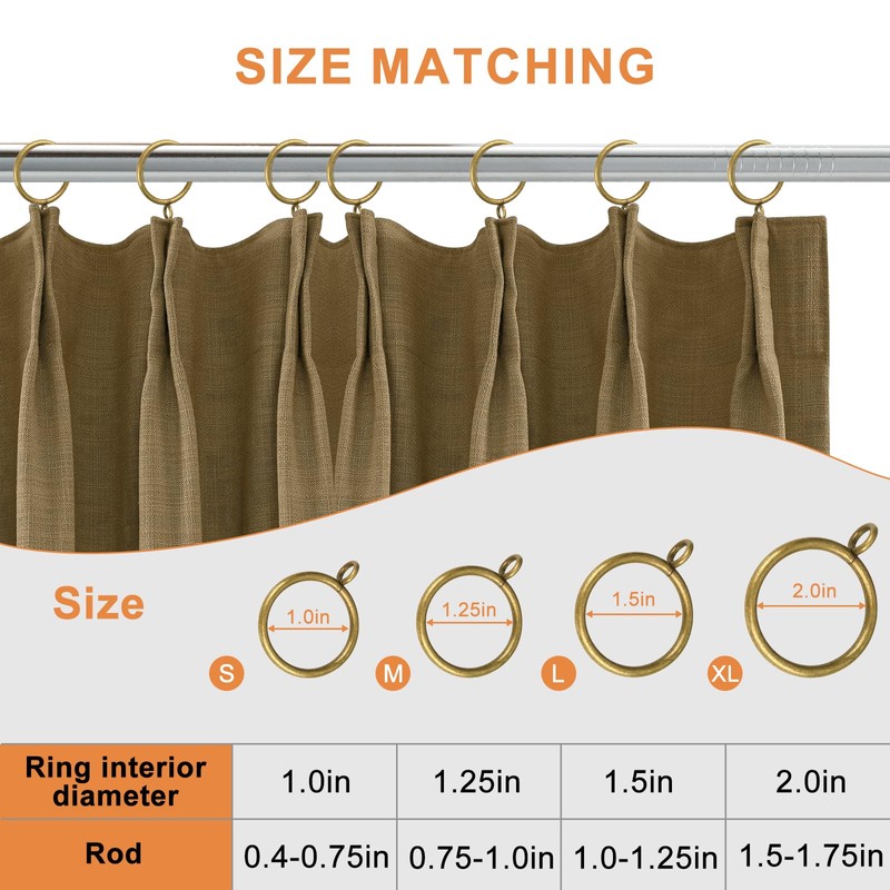 Antique Brass Curtain Rings with Eyelets for Up to 1.2-inch