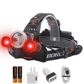 BORUIT RJ3000 LED Headlamp Rechargeable - Ultra Bright 5000 Lumens 3 Lighting Modes White Red Light Head Lamp IPX4 Waterproof USB Headlight for Adults Outdoor Fishing Camping Hunting