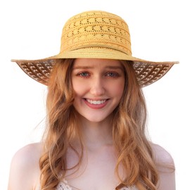 Procity Foldable Straw Hat Women's Sun Hat UV Protection Beach Hat with Wide Brim, Paris Orange