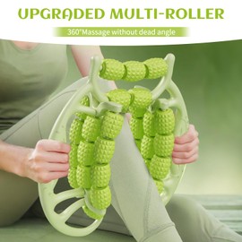 Relax Roller 29 Wheels, Pilates Roller Neck Massager Massage Roller Muscle Relaxer Roller, Arm Leg Massage, Circular Leg Clamps for Golfers, Elbows, Calf (Green)