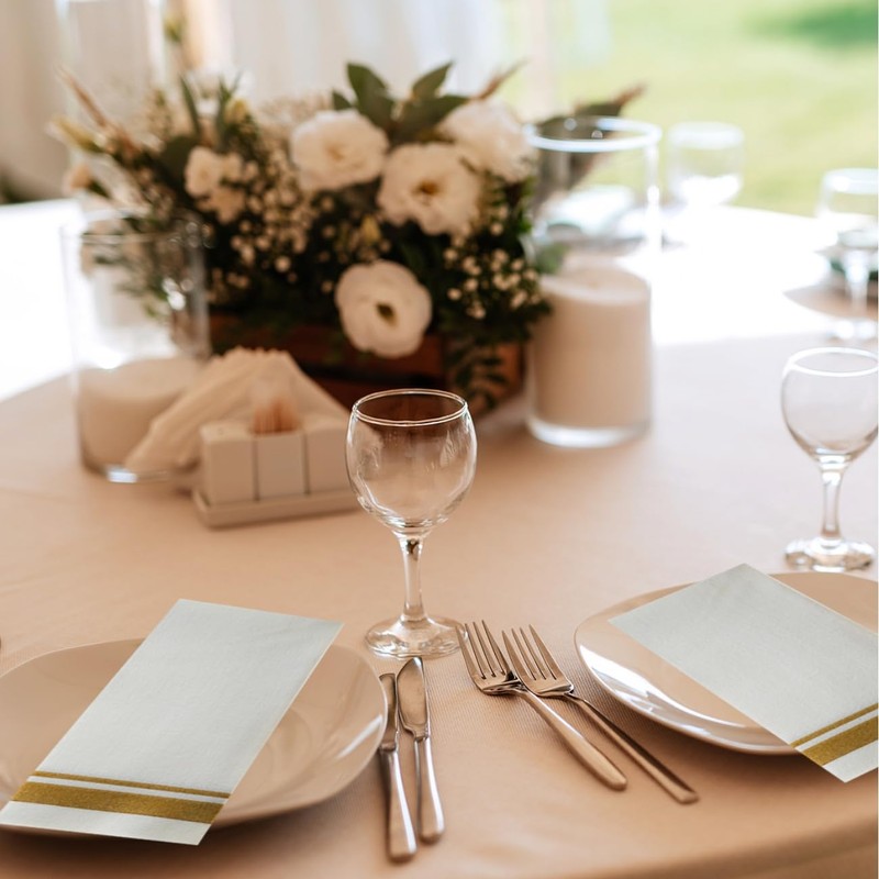 PHUNAT 100-Pack Gold Linen Feel Napkins, 30x43cm (11.8x16.9 Inches) -