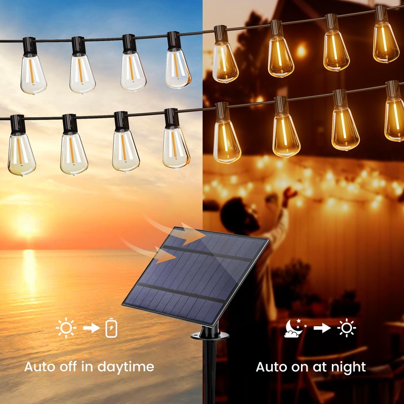 OHLUX 60FT Solar Globe String Lights Outdoor, Shatterproof Solar Patio
