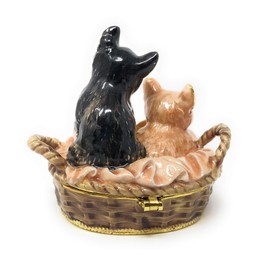 Kubla Crafts Enameled Kittens in Basket Trinket Box, Accented with Austrian Crystals, 2.25 Inches Tall