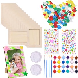 Cayton Picture Frame Painting Craft Kit, 15 Unfinished Wooden Photo Frames DIY with 150 Heart Shaped Stars 2 Rhinestone Stickers 4 Painting Tools for DIY Craft Picture Frames
