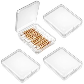 4Pcs Portable Travel Cotton Pad Holder, Bathroom Vanity Countertop Storage Organizer, Refillable Cotton Ball Holder Dispenser, Small Cosmetic Sponge Storage Box for Cotton Rounds, Swabs, Floss (Clear)
