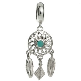 Queenberry Sterling Silver Enamel Dream Catcher Flower Feather European Style Dangle Bead Charm