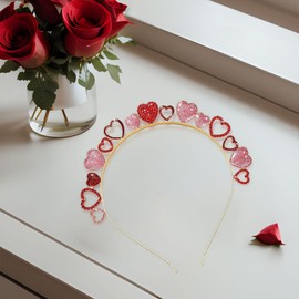 Perfeclan Valentine's Day Heart Headband for Woman Hair Hoop Gorgeous Headwraps Glitter Heart Hairband for Cosplay Prom Birthday Woman