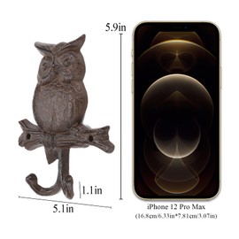 BRASSTAR Cast Iron Owl Molding Double Hook Wall Coat Hanging for Coats, Bags, Hats, Towels, Keys, Rustic Retro Home Decorative Gift TQGJPT489