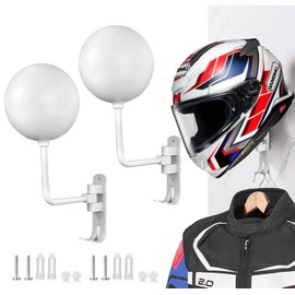 SNAGMO White 180° Motorcycle Helmet Rack, Rotation Metal Helmet Holder Wall Mount, Helmet Holder Bike with 2 Hooks Helmet Hanger for Motorcycle Bike Coats, Caps, Baseballs, Rugby Helmet (2 pcs)