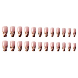 Bufenia Coffin Fake Nails Leopard Ballerina Heart False Nail Acrylic Press on Nails Long 24 Pieces for Women and Girls (B)