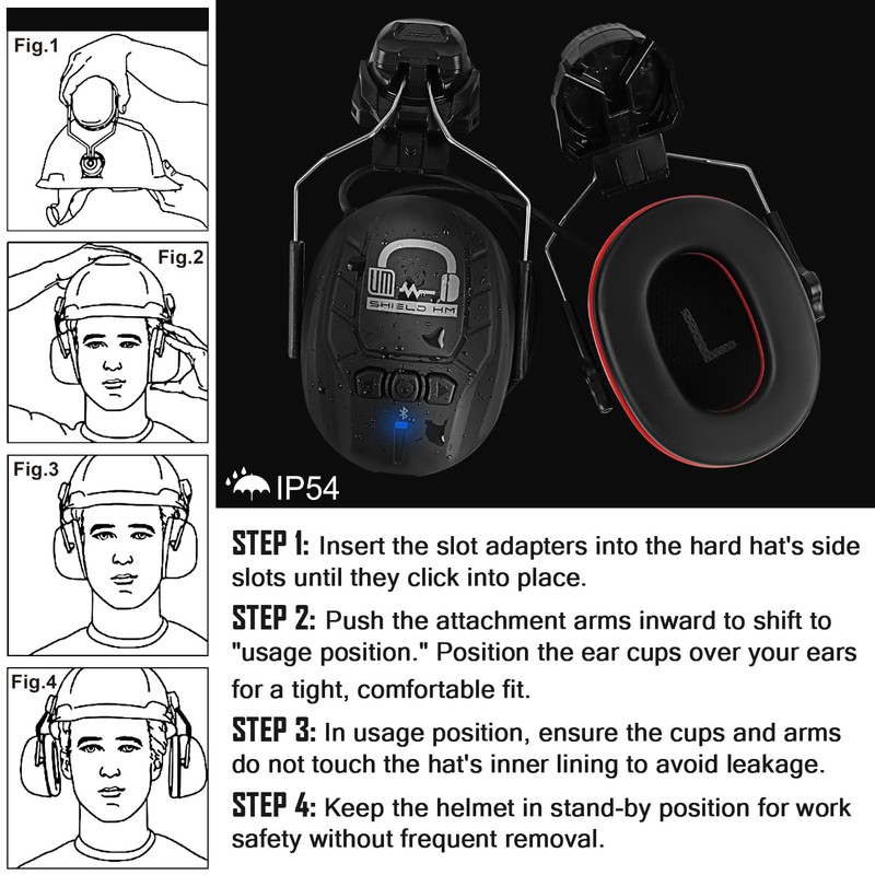 UM ULTRAMAXX Bluetooth Hard Hat Ear Muffs, NRR 27dB Helmet