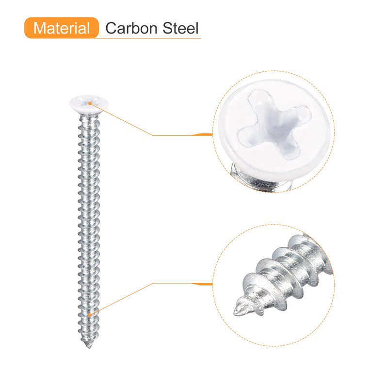 uxcell ST4x50mm White Screws Self Tapping Screws, 50pcs Flat Head