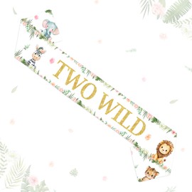 Diartpaint Jungle Safari 2nd Birthday Party Decorations Pink Two Wild Satin Sash Wild Animals Happy 2 Year Old Birthday Favor for Toddler Girls Daughters Jungle Safari Happy 3rd Bday Supply Gift