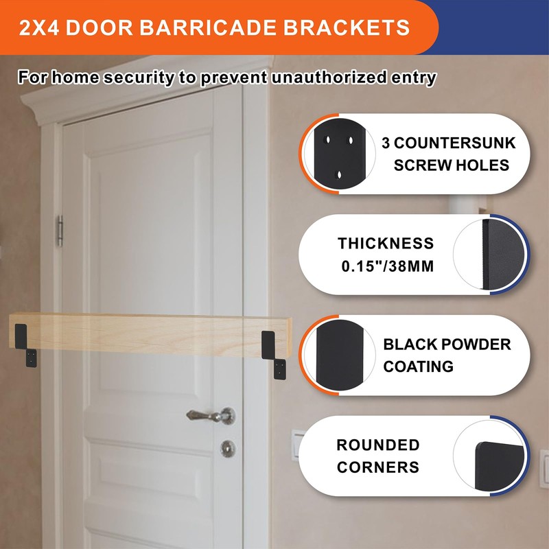 VANROUG 2x4 Door Barricade Brackets Z-Shape Black Security Door Lock