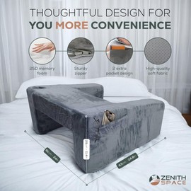 Zenith Space - Reading Pillow for Bed and Couch with Cup Holder - Bed Chair Pillow with Arms Transforming Your Reading Experience - Ideal Gaming Pillow for Lap or Perfect Bed Pillow for Sitting Up