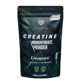 Foodelis Creapure® Creatine Monohydrate Powder 500 g - 100% Pure Creatine Monohydrate Creapure - Tasteless, High Purity, No Additives - Non GMO - Includes Dosing Spoon & Easily Soluble