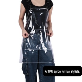 MIKI WELL Updated Hair Stylist Apron,Preventing Hair Pockets- Waterproof Transparent Salon Apron,Multi-pocket with zipper (Clear+Black straps)