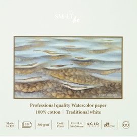 SM•LT Professional Pro Series Premium Watercolor Paper Sketchbook 100% Cotton 300g/m2 Size 280x280mm
