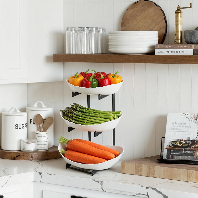 LIBWYS 3-Tier Plastic Fruit Bowl - Multi-Level Fruit Basket with