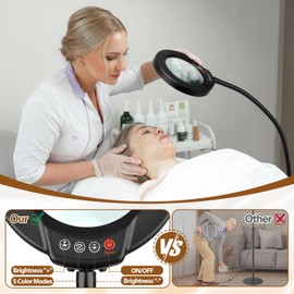 8X Magnifying Glass with Light and Stand, Krstlv 24" Flexible Gooseneck Magnifying Floor Lamp, 3-in-1 LED 5 Color Modes Stepless Dimmable Lighted Magnifier Hands Free for Close Work, Hobby, Esthetican