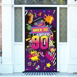arricraft 1 Pc Hip Hop Graffiti Polyester Door Cover, Back To The 90s Hip Hop Backdrop Banner Door Porch Sign Photography Background for Indoor Outdoor Porch Home Decor Accessories