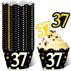 24 unidades de decoración para cupcakes de postre, 24 unidades de envoltorios para cupcakes de alegría a 37 años de edad, suministros de decoración temáticos para hombres y mujeres, feliz cumpleaños 37, boda, aniversario, decoración de fiesta
