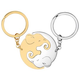 YAYAKO Stainless Steel Matching Keychain for Couples Heart Car Key Chain Valentines Day Gifts for Him Her Women Girls Keyring (Gold Silver Plated Elephant Keychain)