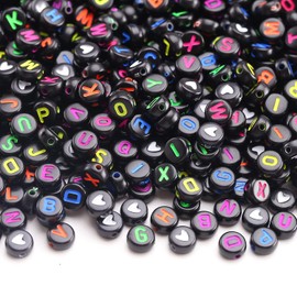HERZWILD 1200pcs Letter Beads and Heart Beads Acrylic Alphabet Letter Round Loose A-Z Beads for Beading Making Art Craft Weaving DIY Bracelets (Color-Black(4x7mm))