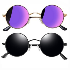 Joopin Small Round Sunglasses for Men Women Circle Sun Glasses Polarized UV400 Trendy Shades Sunnies Costume (Black + Mirror Purple)