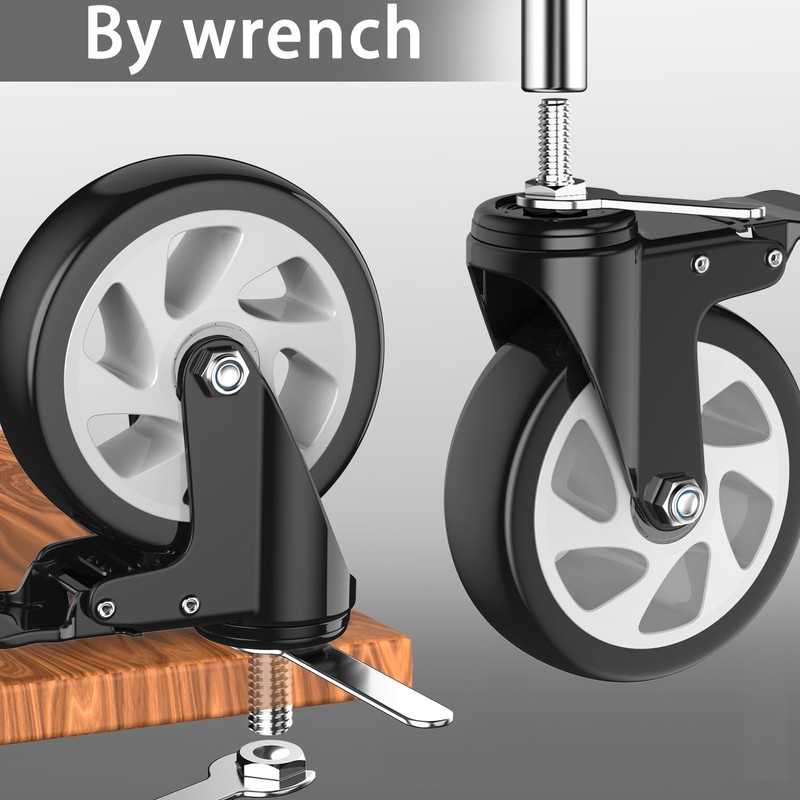 5 inch Heavy Duty Caster Wheels, Stem Casters Set of