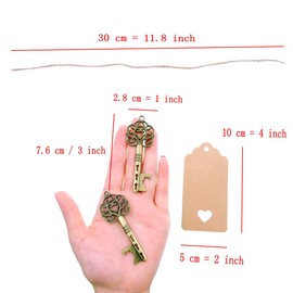 JZK 50 x Key Bottle Opener with Kraft Paper Gift Tags with Jute Twine, Vintage Keys for Wedding Favour Party Supplies Bar Supplies