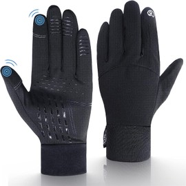 UPhitnis Thin Cycling Gloves Men's Winter Thermal Cycling Gloves Touchscreen for Men Women Non-Slip Windproof Winter Gloves for Cycling Running Driving Hiking, Black/Size S