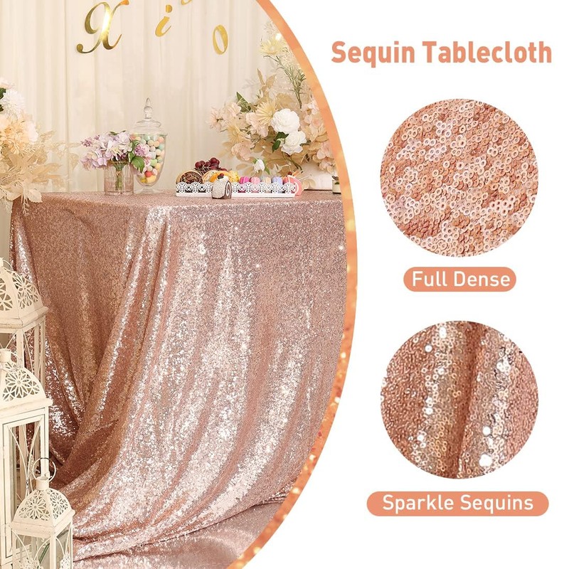 3E Home Rose Gold Sequin Tablecloth Rectangle Sequin Table Cover