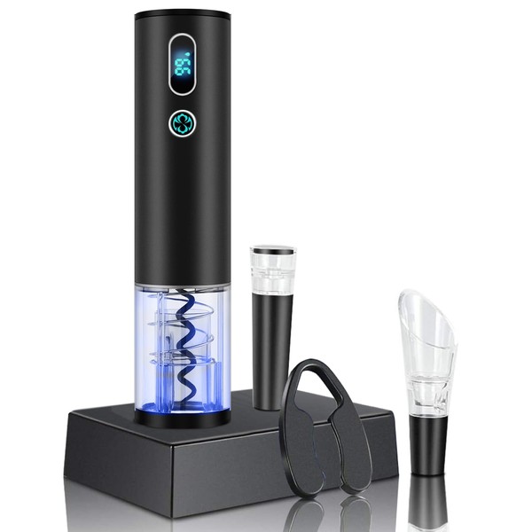 Electric Wine Opener, Higfra Wine Gift Set with Wine Aerator Pourer Vacuum Stoppers and Foil Cutter 4-in-1 Electric Bottle Opener for Home Party Bar Outdoor Wine Lover Christmas Gift-Base Not Included