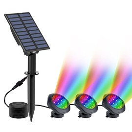 CREPOW Solar Pond Lights, 18 LED Super Bright RGB Landscape Spotlights IP68 Underwater Pond Lights Submersible LED Lights for Fish Aquarium Tank Garden Yard Pool Fountain Pond (3 Head Lamp)